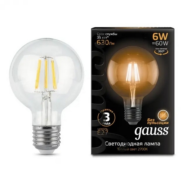 

Лампочка E27 6W 2700K 1/20 Gauss Filament 105802106, Filament 105802106