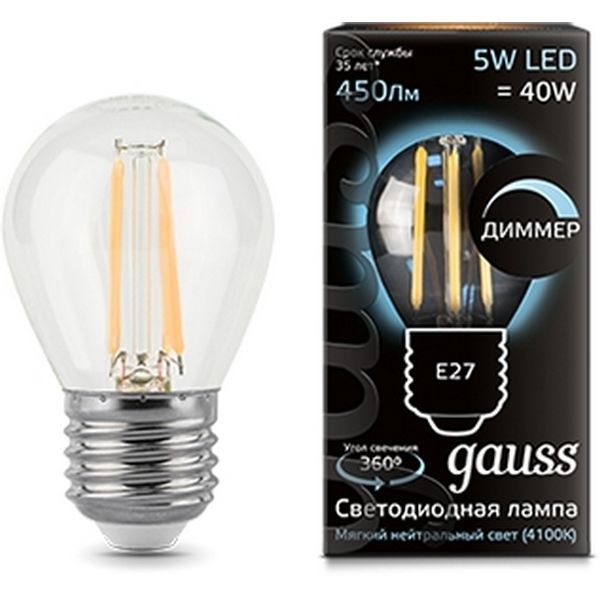 

Лампочка E27 5W 4100K 1/10/50 Gauss Filament 105802205-D, Filament 105802205-D
