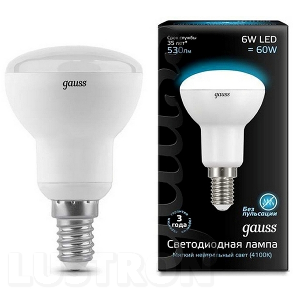 

Лампочка светодиодная груша E14 6W 4100K 530lm Gauss 106001206, 106001206