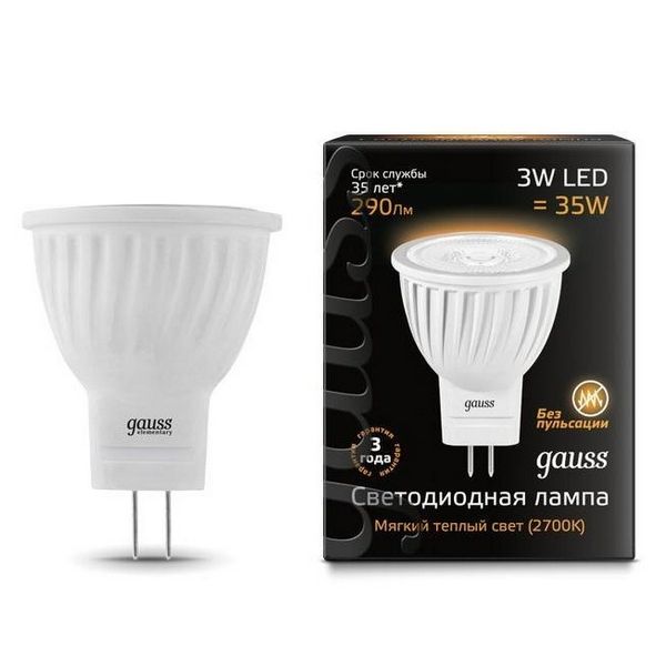 

Лампочка D35*45 3W MR11 GU4 2700K Gauss 132517103, 132517103