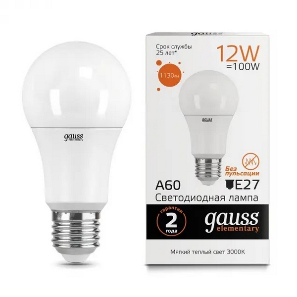 

Лампочка светодиодная груша E27 12W 2700K 1130lm Gauss 23212, 23212