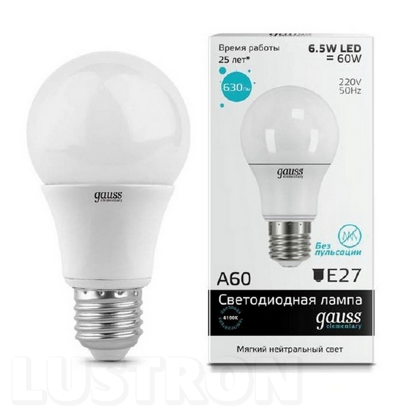 

Лампочка светодиодная груша E27 4100K 630lm Gauss 23227, 23227