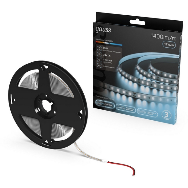 Изображение товара Светодиодная лента Gauss 24V 5м 23637442010 - 4000K, IP65, 120 LED/м