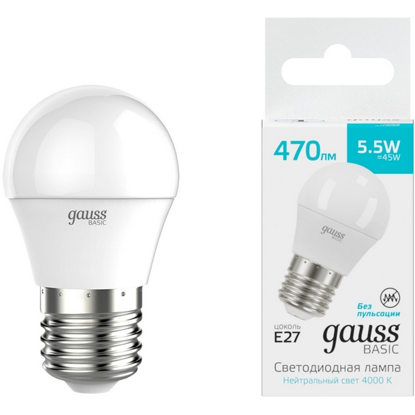 

Лампочка светодиодная E27 5,5W Gauss 30532262, 30532262