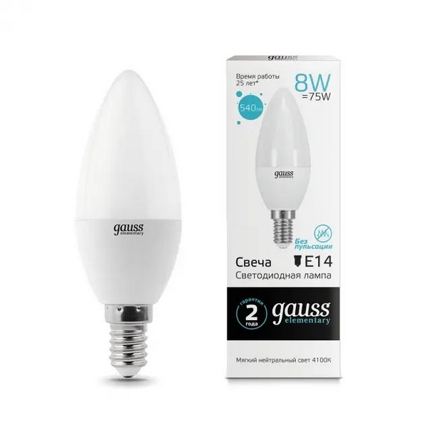 

Лампочка 8W E14 4100K Gauss Elementary 33128, Elementary 33128