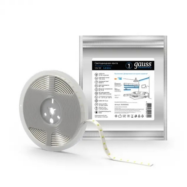 

Светодиодная лента 12V 2835 Gauss Elementary 355000305, Elementary 355000305