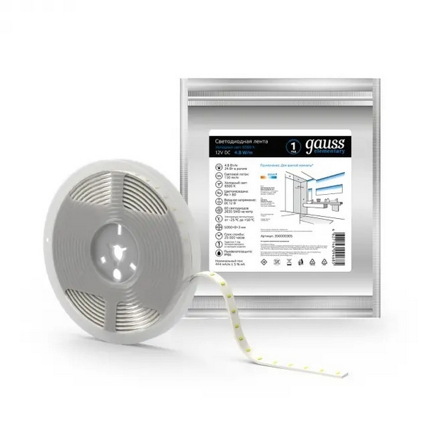 

Светодиодная лента влагозащищенная IP66 12V 2835 Gauss Elementary 356000305, Elementary 356000305