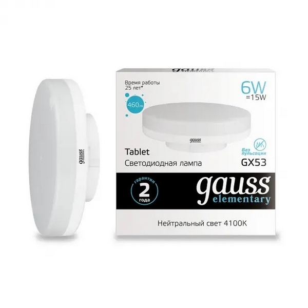 

Лампочка 6W 4100K Gauss Elementary 83826, Elementary 83826
