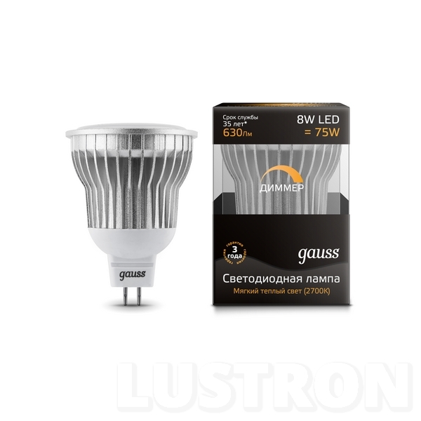

Лампочка светодиодная GU5.3 8W 2700K 630lm Gauss EB101105108-D, EB101105108-D