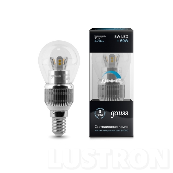 Изображение товара Лампочка светодиодная E14 5W 4100K 470lm Gauss HA105201205-D