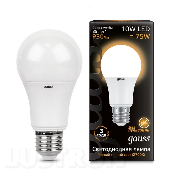 

Лампочка светодиодная груша E27 10W 2700K 930lm Gauss LD102502110, LD102502110