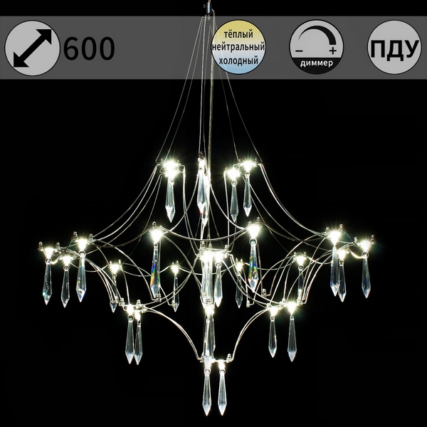 

Подвесная люстра светодиодная хрустальная с пультом ILLUMICO IL0909-600HX-33 Ether, Хром;прозрачный, IL0909-600HX-33 Ether