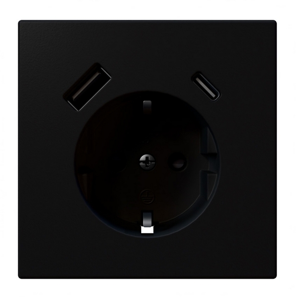 Изображение товара Розетка со шторками с USB Type A+С (черный матовый) Jasmart FD FD5501USB-25PBM