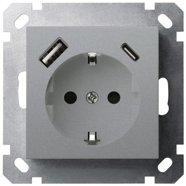 Изображение товара Розетка со шторками с USB Type A+С (алюминий) Jasmart G-Classic G5501USB-25S