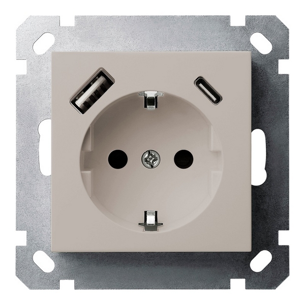 

Розетка со шторками с USB Type A+С (тауп soft touch) Jasmart G-Classic G5501USB-25T, Серо-коричневый, G-Classic G5501USB-25T