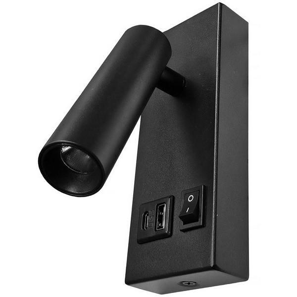

Спот с USB портом и выключателем Kink Light Ризи 08071A,19, Черный, Ризи 08071A,19