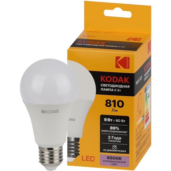 Изображение товара Светодиодная лампа Kodak LED A60-9W-865-E27 K 9Вт груша холодный дневной свет Е27 (Б0057604) Изображение товара Светодиодная лампа Kodak LED A60-9W-865-E27 K 9Вт груша холодный дневной свет Е27 (Б0057604)