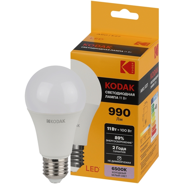 Изображение товара Светодиодная лампа Kodak LED A60-11W-865-E27 K 11Вт груша холодный дневной свет Е27 (Б0057607) Изображение товара Светодиодная лампа Kodak LED A60-11W-865-E27 K 11Вт груша холодный дневной свет Е27 (Б0057607)