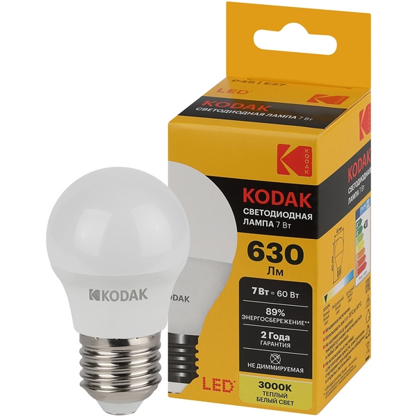 Изображение товара Светодиодная лампа Kodak LED P45-7W-830-E27 K 7Вт шар теплый белый свет Е27 (Б0057614) Изображение товара Светодиодная лампа Kodak LED P45-7W-830-E27 K 7Вт шар теплый белый свет Е27 (Б0057614)