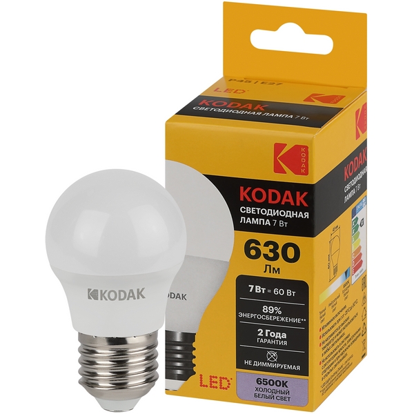 Изображение товара Светодиодная лампа Kodak LED P45-7W-865-E27 K 7Вт шар холодный дневной свет Е27 (Б0057616)
