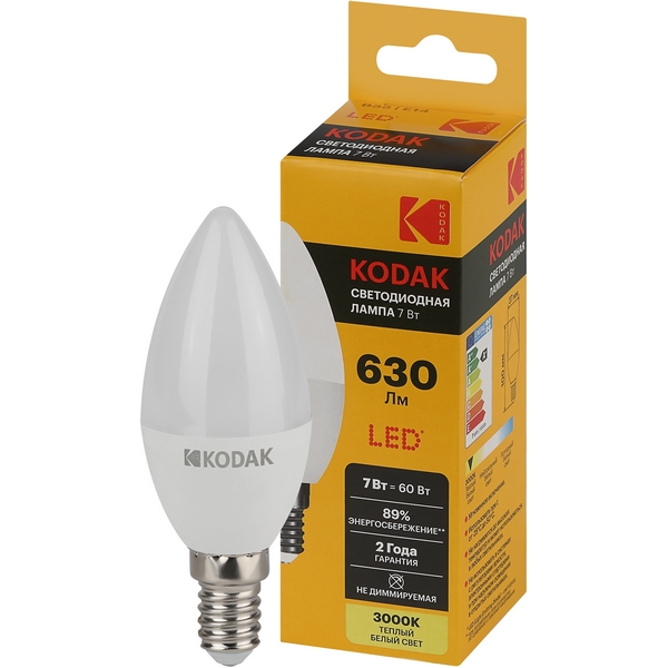 Изображение товара Светодиодная лампа Kodak LED B35-7W-830-E14 K 7Вт свеча теплый белый свет Е14 (Б0057623) Изображение товара Светодиодная лампа Kodak LED B35-7W-830-E14 K 7Вт свеча теплый белый свет Е14 (Б0057623)