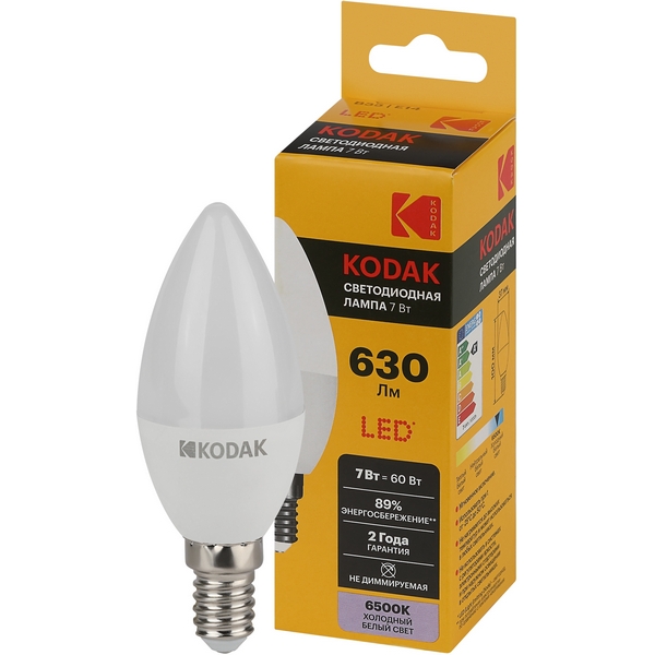 Изображение товара Светодиодная лампа Kodak LED B35-7W-865-E14 K 7Вт свеча холодный дневной свет Е14 (Б0057625)