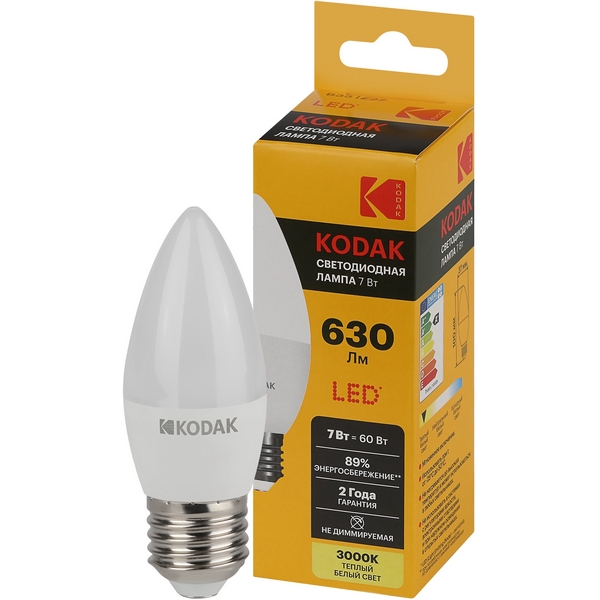 Изображение товара Светодиодная лампа Kodak LED B35-7W-830-E27 K 7Вт свеча теплый белый свет Е27 (Б0057626) Изображение товара Светодиодная лампа Kodak LED B35-7W-830-E27 K 7Вт свеча теплый белый свет Е27 (Б0057626)