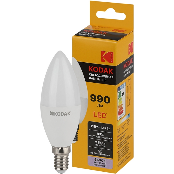 Изображение товара Светодиодная лампа Kodak LED B35-11W-865-E14 K 11Вт свеча холодный дневной свет Е14 (Б0057631)
