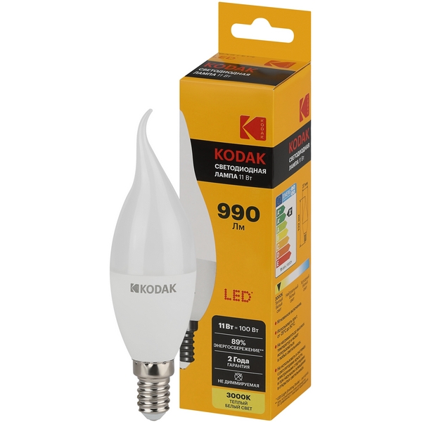 Изображение товара Светодиодная лампа Kodak LED BXS-11W-830-E14 K 11Вт свеча на ветру теплый белый свет Е14 (Б0057635) Изображение товара Светодиодная лампа Kodak LED BXS-11W-830-E14 K 11Вт свеча на ветру теплый белый свет Е14 (Б0057635)