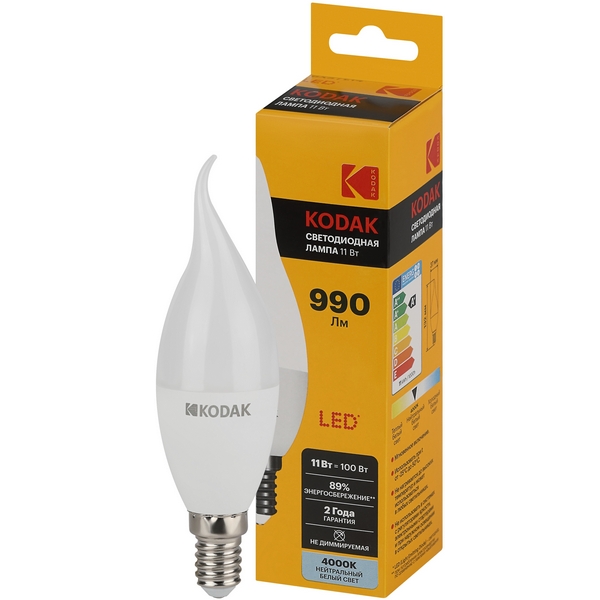 Изображение товара Светодиодная лампа Kodak LED BXS-11W-840-E14 K 11Вт свеча на ветру нейтральный белый свет Е14 (Б0057636)