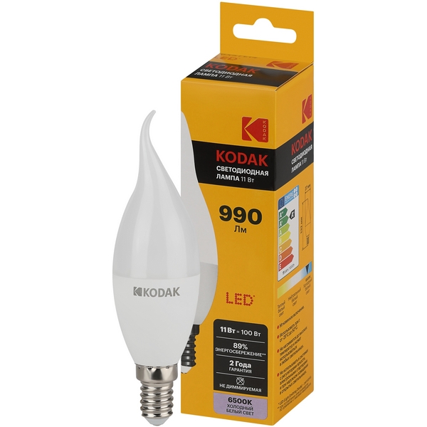Изображение товара Светодиодная лампа Kodak LED BXS-11W-865-E14 K 11Вт свеча на ветру холодный дневной свет Е14 (Б0057637)