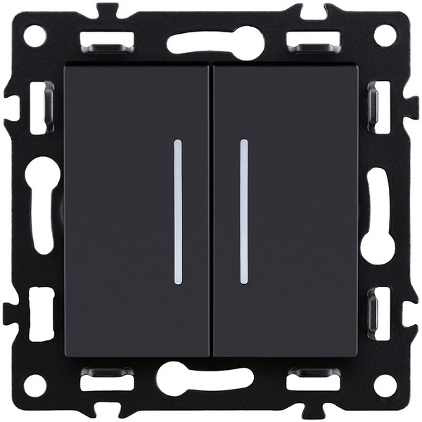 

Выключатель 2-клавишный проходной 10А/250В с LED подсветкой, черный Kollinger Asthetik AS-011BK, Asthetik AS-011BK