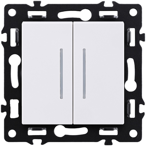 

Выключатель 2-клавишный проходной 10А/250В с LED подсветкой, белый Kollinger Asthetik AS-011WH, Asthetik AS-011WH