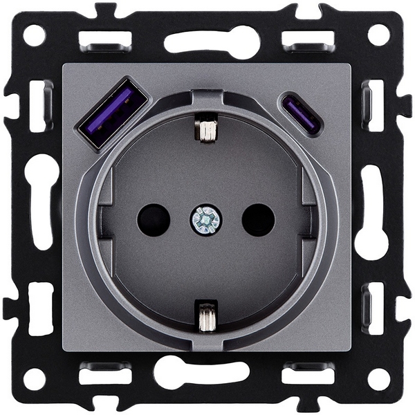 

Розетка штепсельная SCHUKO 16A/250 В с USB A+C 20W, серый Kollinger Asthetik AS-016GY, Asthetik AS-016GY