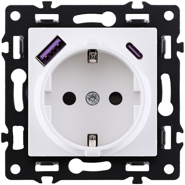 

Розетка штепсельная SCHUKO 16A/250 В с USB A+C 20W, белый Kollinger Asthetik AS-016WH, Asthetik AS-016WH