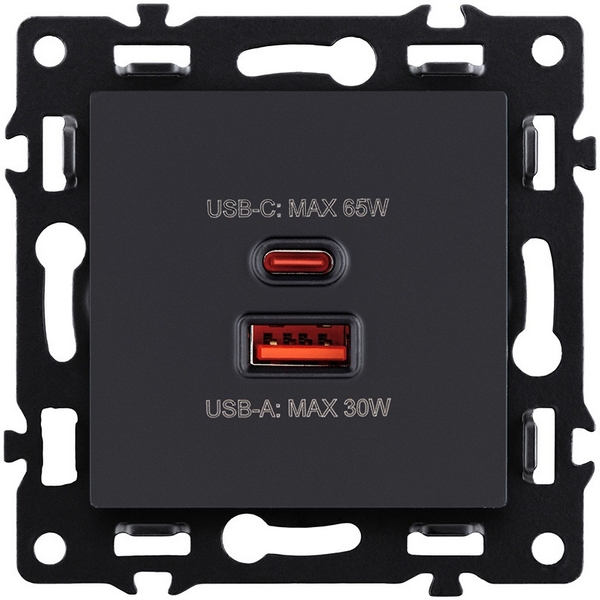 Изображение товара Розетка USB A+C 65W Kollinger Asthetik AS-024BK черная встраиваемая