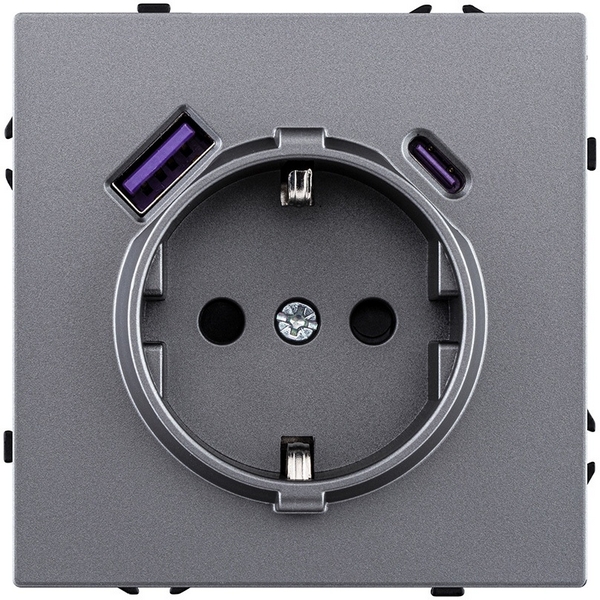 

Розетка штепсельная SCHUKO 16A/250 В с USB A+C 20W, серый Kollinger Eclipse EC-016GY, Eclipse EC-016GY