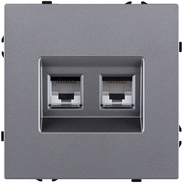 Изображение товара Розетка двойная Ethernet RJ45 Kollinger Eclipse EC-018GY серый монтаж встраиваемый