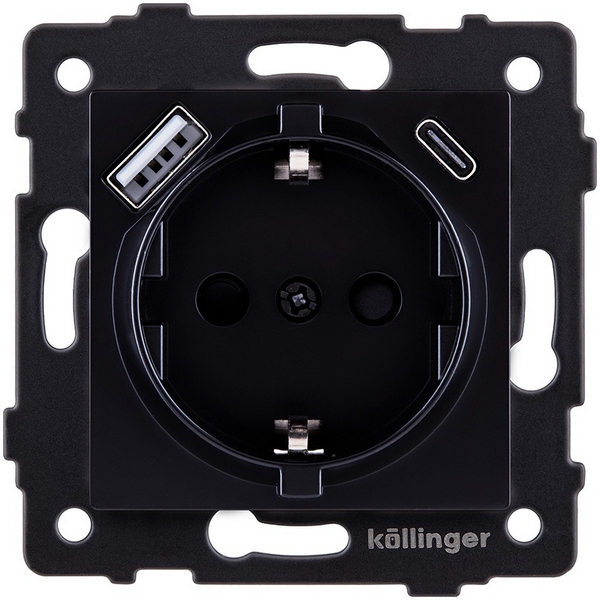 Изображение товара Розетка SCHUKO 16A с USB A+C 20W черный Kollinger REA-004BK