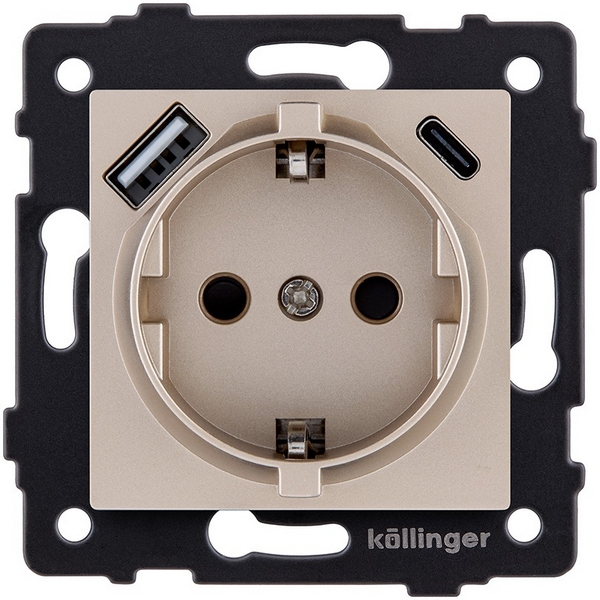 

Розетка штепсельная SCHUKO 16A/250 В с USB A+C 20W, золотой Kollinger REA-004GD для Aspekt, Eleganz, Reflex, Золото, Aspekt REA-004GD