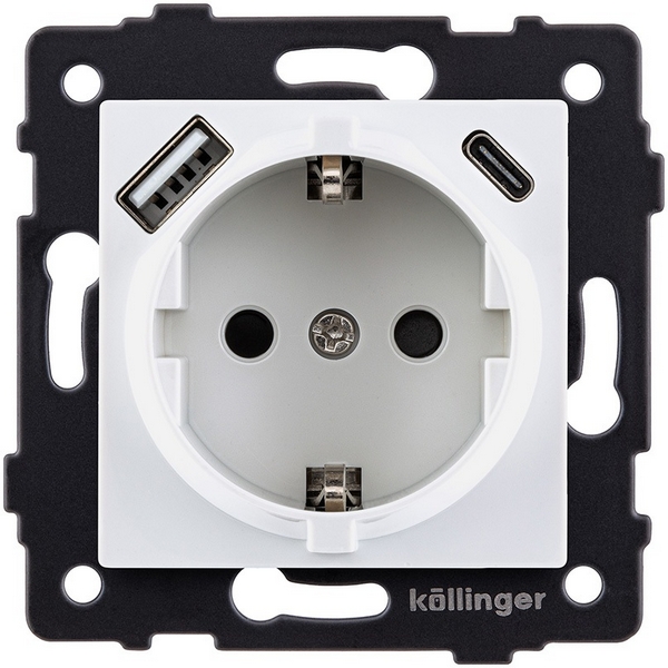

Розетка штепсельная SCHUKO 16A/250 В с USB A+C 20W, белый Kollinger REA-004WH для Aspekt, Eleganz, Reflex, Aspekt REA-004WH