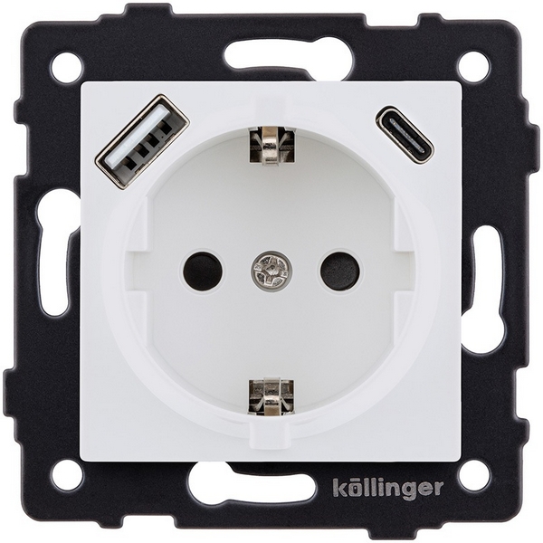 Изображение товара Розетка штепсельная SCHUKO 16A/250 В с USB A+C 20W белая матовая Kollinger REA-004WM