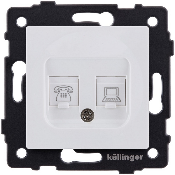 Изображение товара Двойная розетка Kollinger REA-011WM для RJ-11 и RJ-45 белая матовая