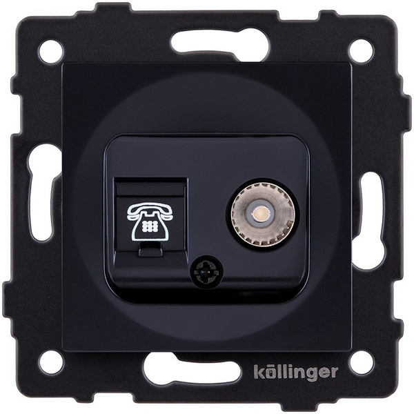 Изображение товара Двойная TV и телефонная розетка RJ11 Kollinger REA-013BK черная встроенная
