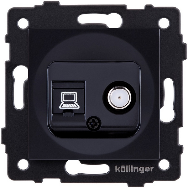 Изображение товара Двойная спутниковая розетка SAT и RJ45 черная Kollinger REA-014BK для дома и офиса