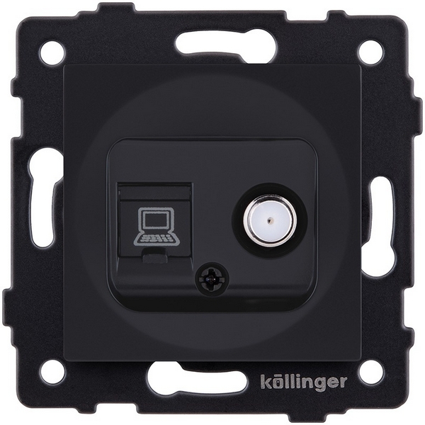 Изображение товара Розетка двойная спутниковая SAT + RJ45 черный матовый Kollinger REA-014BM