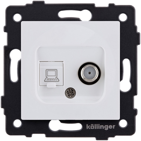 Изображение товара Розетка двойная SAT RJ45 белая матовая Kollinger REA-022WM для спутникового телевидения и интернета