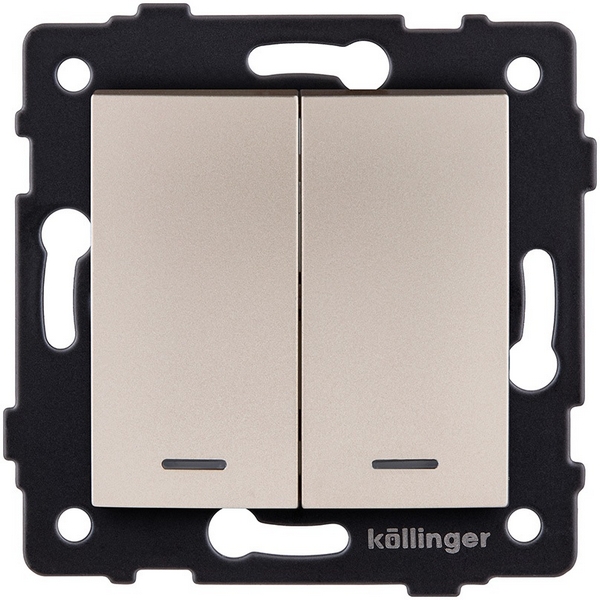Изображение товара Выключатель кнопочный 2-клавишный с LED подсветкой Kollinger REA-R-014GD Золото