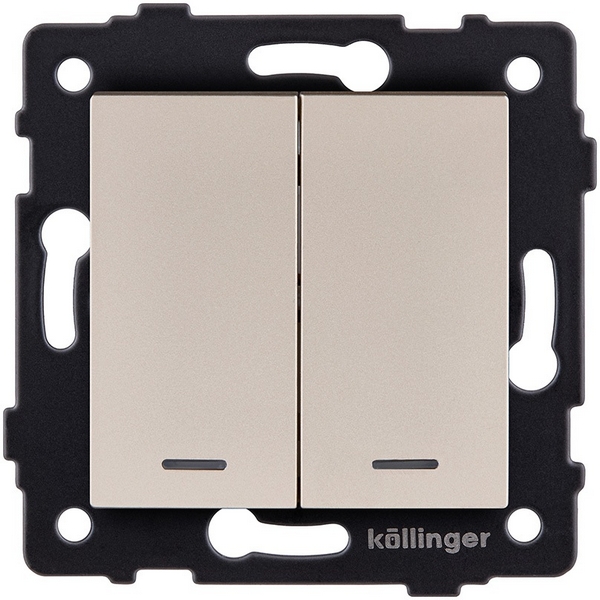 Изображение товара Выключатель 2-клавишный 10А/250В с LED подсветкой Kollinger REA-S-008GD