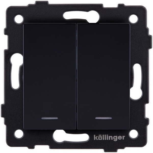 Изображение товара Выключатель кнопочный 2-клавишный 10А/250В с LED подсветкой Kollinger REA-S-014BK